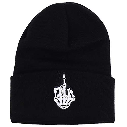 Trendy Apparel Shop 3D Skeleton Finger Embroidered Winter Cuff Folded Beanie