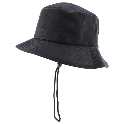 Trendy Apparel Shop Short Brim Ripstop Lariat Boonie Bucket Hat with Rope Chin Strap