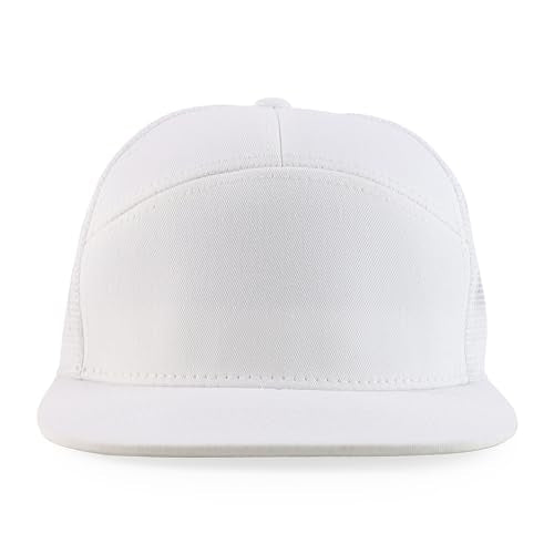 Trendy Apparel Shop Plain 7 Panel Structured Flat Bill Mesh Back Trucker Cap