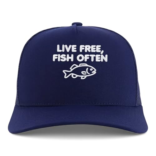 Trendy Apparel Shop Live Free, Fish Often Embroidered 5 Panel Snapback Trucker Cap