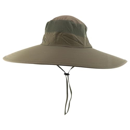 Trendy Apparel Shop Wide Brim Waterproof Fisherman Sun Hat with Chin Strap