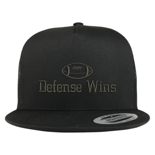Trendy Apparel Shop Football Defense Wins Embroidered 5 Panel Flatbill Trucker Mesh Cap