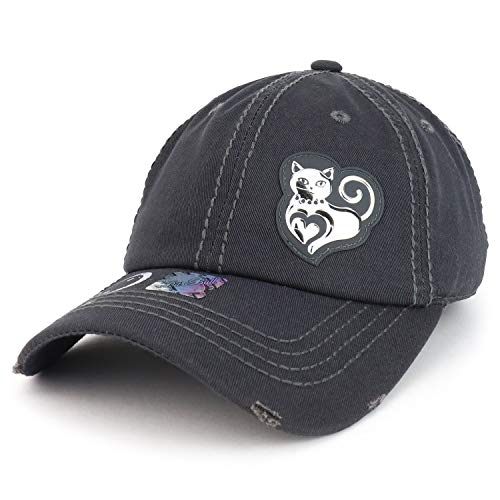 Trendy Apparel Shop Love Heart Cat High Frequency Patch Frayed Baseball Cap