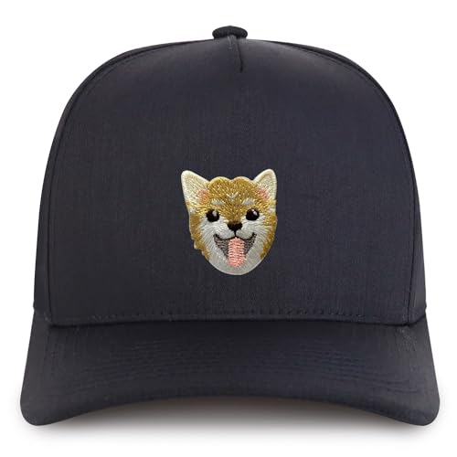 Trendy Apparel Shop Shiba Inu Face Embroidered Patch Structured 5 Panel Pro Style Baseball Cap