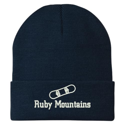 Trendy Apparel Shop Ruby Mountains Snowboard Logo Embroidered Long Cuff Beanie
