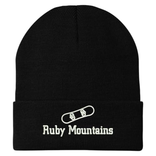 Trendy Apparel Shop Ruby Mountains Snowboard Logo Embroidered Long Cuff Beanie