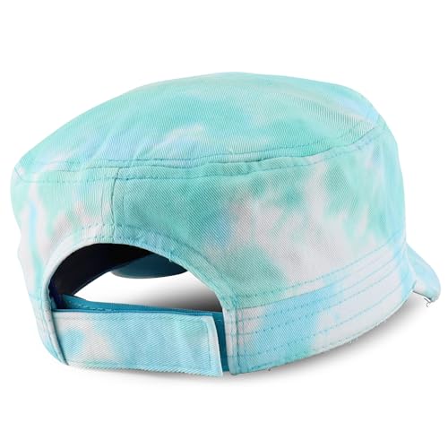 Trendy Apparel Shop Plain 100% Cotton Tie Dyed Patterned Flat Top Army Baseball Cap