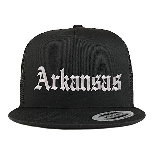 Trendy Apparel Shop Arkansas State Old English 5 Panel Flatbill Trucker Mesh Cap
