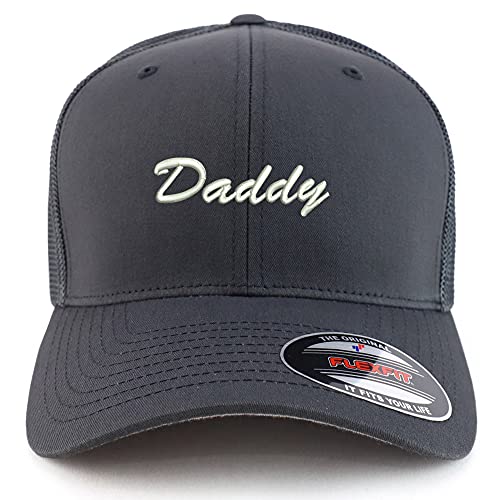 Trendy Apparel Shop Oversized XXL Daddy Script Font Embroiderd Structured Fitted Trucker Mesh Cap