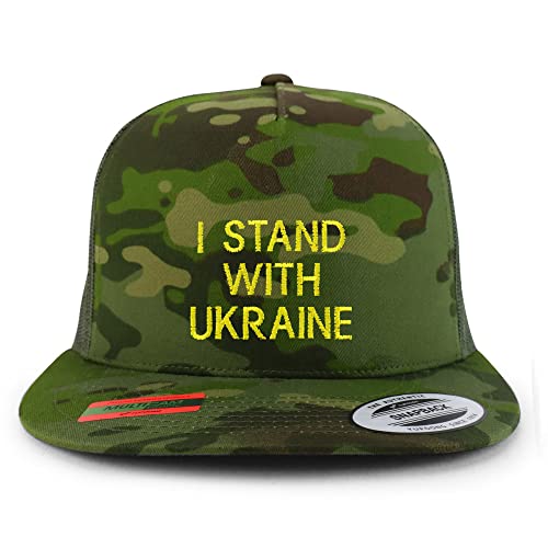 Trendy Apparel Shop I Stand with Ukraine Embroidered 5 Panel Flatbill Trucker Cap