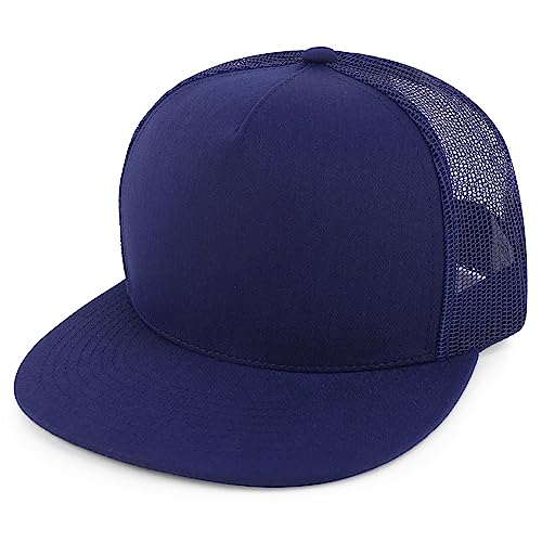 Trendy Apparel Shop Structured High Crown 5 Panel Round Flat Bill Trucker Cap