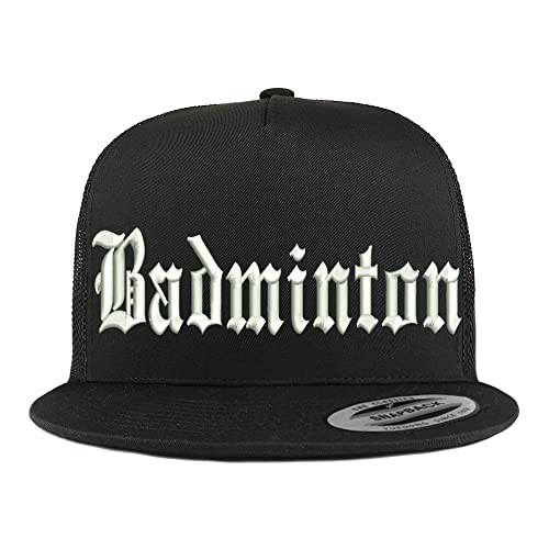 Trendy Apparel Shop Old English Badminton 5 Panel Flatbill Trucker Cap