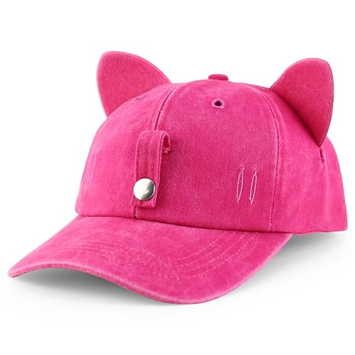 Trendy Apparel Shop Washed Cotton Cat Ear Baseball Cap with Sunglasses Holder