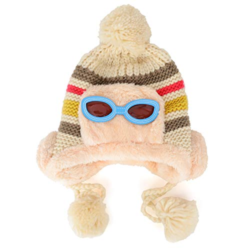 Trendy Apparel Shop Kid's Goggle Soft Fur Trimming Pom Knit Beanie Hat