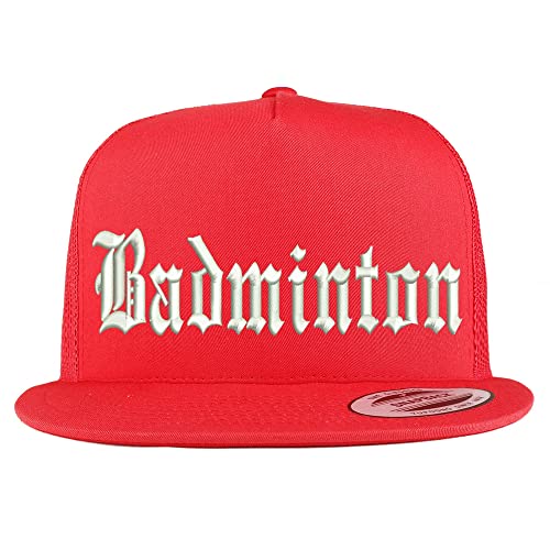 Trendy Apparel Shop Old English Badminton 5 Panel Flatbill Trucker Cap