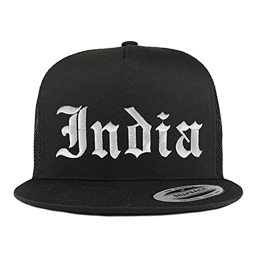 Trendy Apparel Shop India Old English 5 Panel Flatbill Trucker Mesh Cap