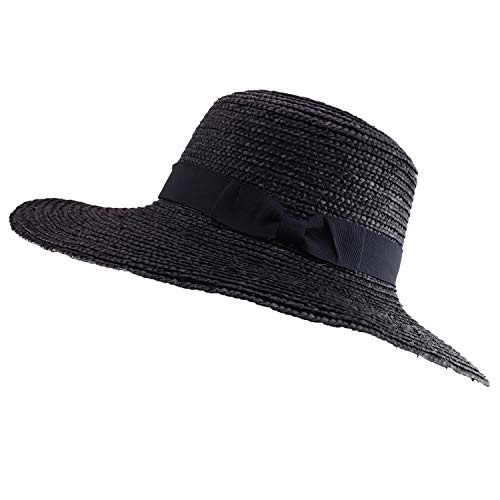 Trendy Apparel Shop Women's 4" Brim Ribbon Band Boater Wide Brim Straw Sun Hat