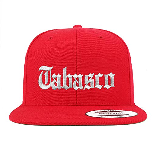 Trendy Apparel Shop Old English Tabasco White Embroidered Flatbill Snapback Baseball Cap