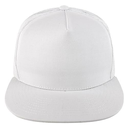 Trendy Apparel Shop Structured High Crown 5 Panel Round Flat Bill Trucker Cap