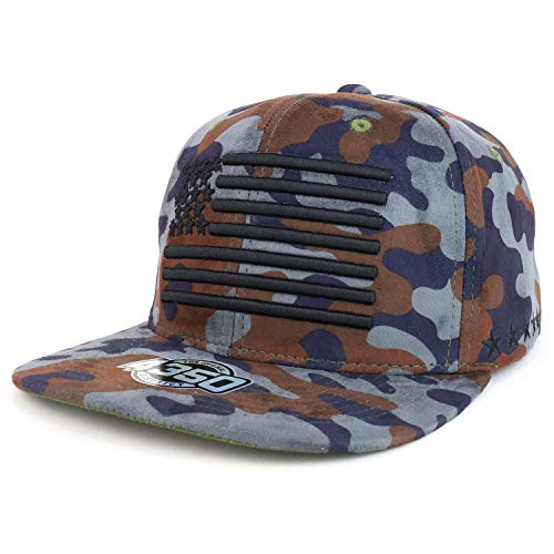 Trendy Apparel Shop USA Flag Embroidered Suede Camouflage Flatbill Snapback Cap