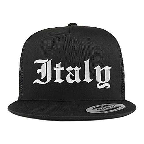 Trendy Apparel Shop Italy Old English 5 Panel Flatbill Trucker Cap