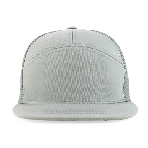 Trendy Apparel Shop Plain 7 Panel Structured Flat Bill Mesh Back Trucker Cap