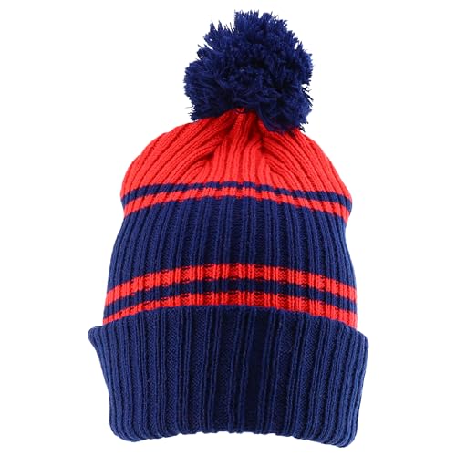 Trendy Apparel Shop Stripe Pattern Ribbed Knit Cuff Long Beanie with Pom Pom