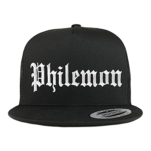 Trendy Apparel Shop Philemon Old English 5 Panel Flatbill Trucker Cap