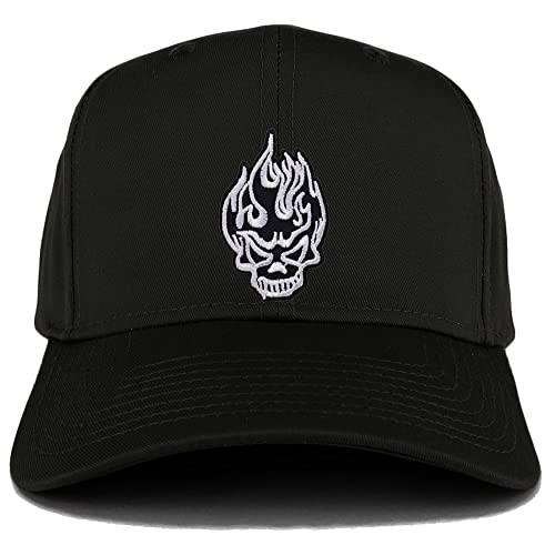 Trendy Apparel Shop Flame Black White Skull Patch Structured Baseball Cap