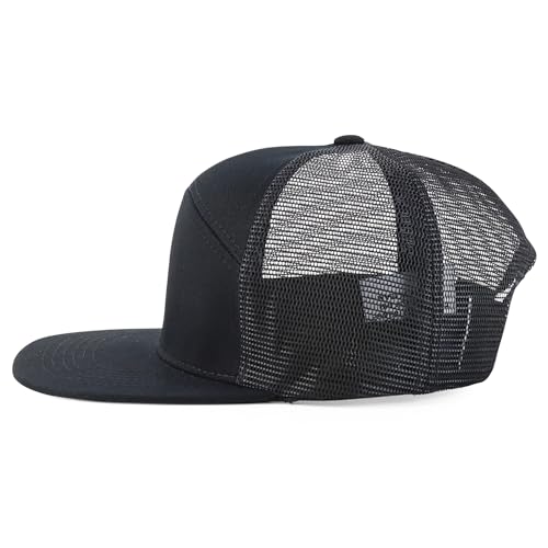 Trendy Apparel Shop Plain 7 Panel Structured Flat Bill Mesh Back Trucker Cap