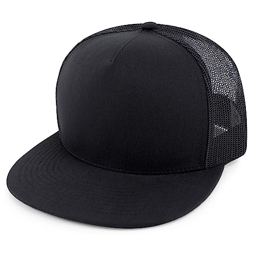 Trendy Apparel Shop Structured High Crown 5 Panel Round Flat Bill Trucker Cap