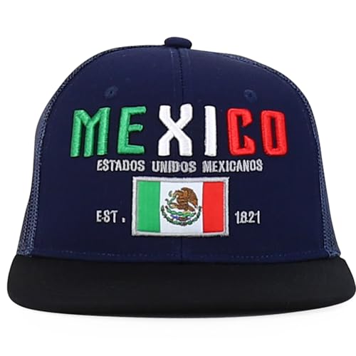 Trendy Apparel Shop 6 Panel Structured 3D Mexico Embroidered Flatbill Snapback Turcker Cap