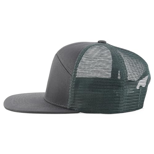 Trendy Apparel Shop Plain 7 Panel Structured Flat Bill Mesh Back Trucker Cap