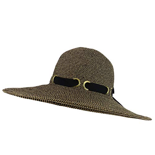 Trendy Apparel Shop UPF 50+ Paper Braid Flat Brim Ribbon Gromet Tie Sun Hat