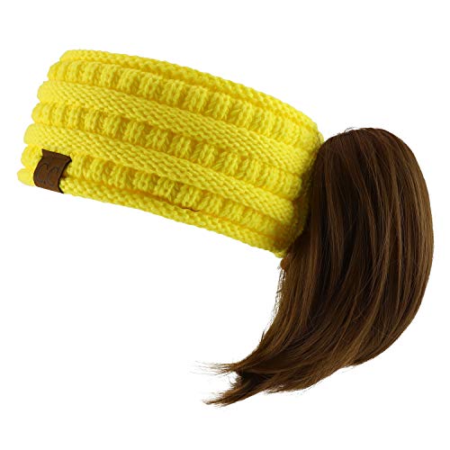 Trendy Apparel Shop Women's Solid Ribbed Knit Ponytail Button Headband