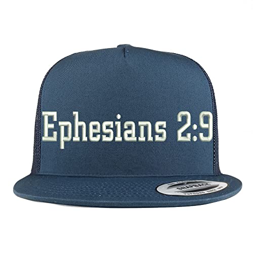 Trendy Apparel Shop Ephesians 2:9 5 Panel Flatbill Trucker Cap