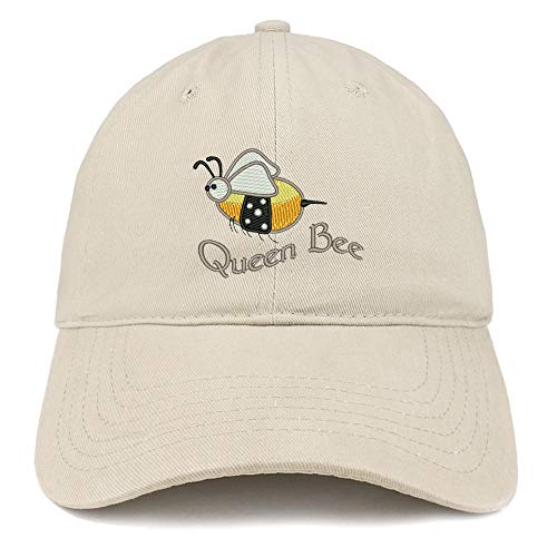 Trendy Apparel Shop Queen Bee Text Logo Embroidered Soft Crown 100% Brushed Cotton Cap