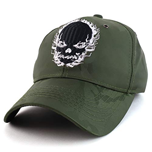 Trendy Apparel Shop Flame Skeleton Skull Nyon Camo Baseball Cap
