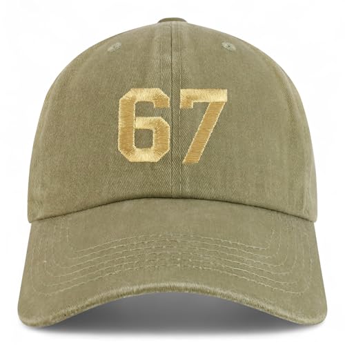 Trendy Apparel Shop Number 67 Gold Thread Embroidered Pigment Dyed Cotton Baseball Cap