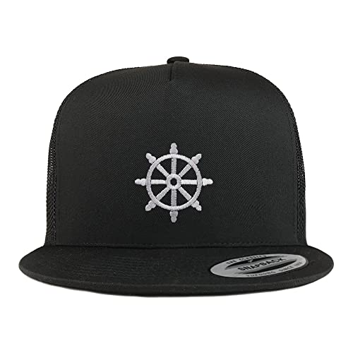 Trendy Apparel Shop Buddist Embroidered 5 Panel Flatbill Trucker Cap