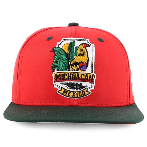 Trendy Apparel Shop Cities of Mexico with Rooster Embroidered Flatbill Snapback Cap