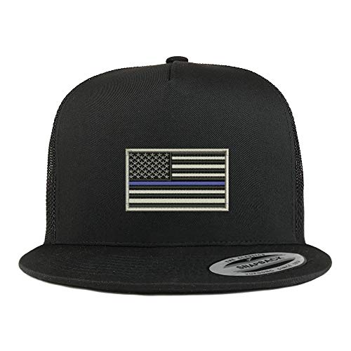 Trendy Apparel Shop Flexfit XXL USA TBL Flag Embroidered 5 Panel Flatbill Trucker Mesh Cap