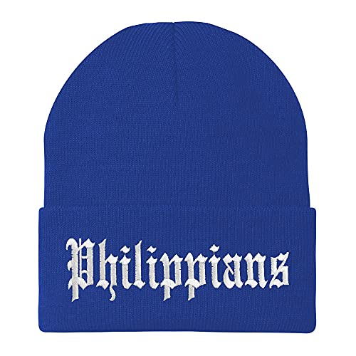 Trendy Apparel Shop Philippians Old English Embroidered Long Cuff Beanie