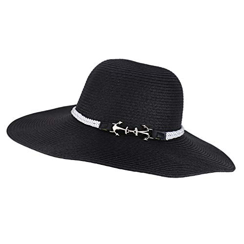 Trendy Apparel Shop Anchor Decorated Band Paper Braid Wide Brim Sun Hat