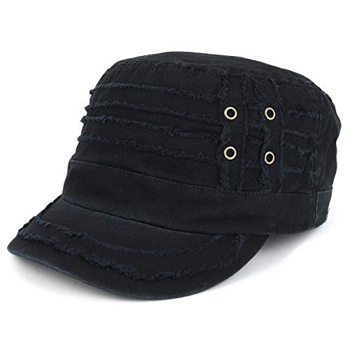 Trendy Apparel Shop Distressed Elastic Fit Frayed Cadet Flat Top Style Army Cap