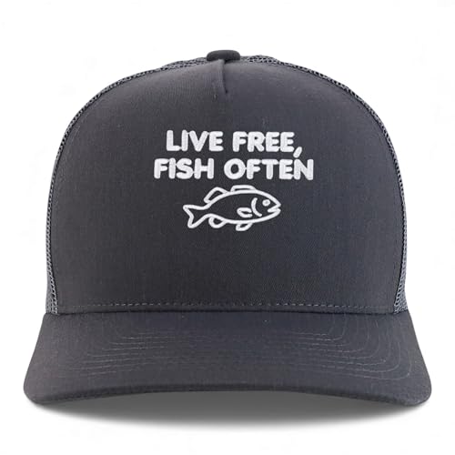 Trendy Apparel Shop Live Free, Fish Often Embroidered 5 Panel Snapback Trucker Cap