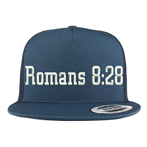 Trendy Apparel Shop Romans 8:28 5 Panel Flatbill Trucker Cap