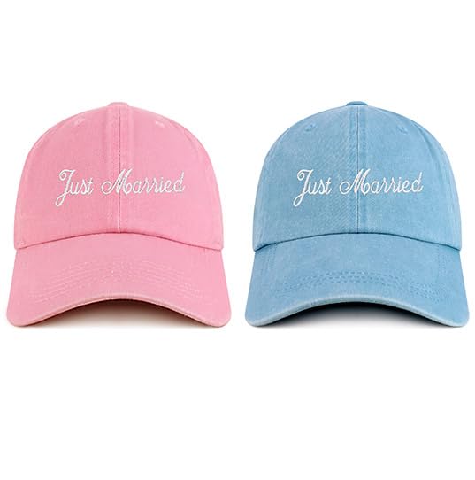 Trendy Apparel Shop Just Married Embroidered Pigment Dyed Cotton Couple 2 Pc Cap Set
