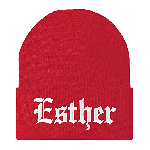 Trendy Apparel Shop Esther Old English Embroidered Long Cuff Beanie