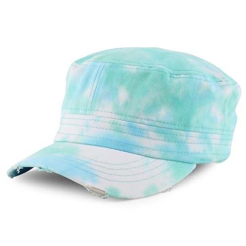 Trendy Apparel Shop Plain 100% Cotton Tie Dyed Patterned Flat Top Army Baseball Cap